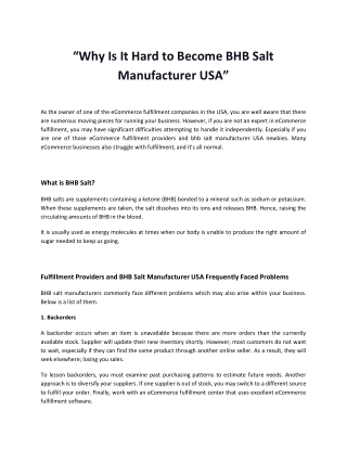 Why Is It Hard to Become BHB Salt Manufacturer USA