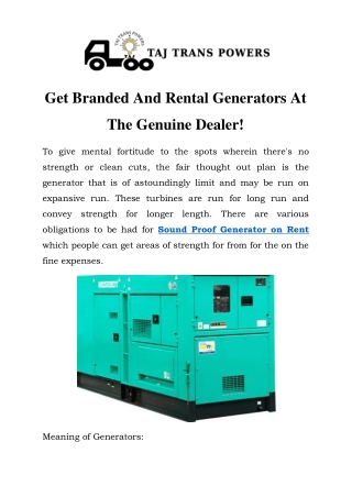 Sound Proof Generator on Rent In Mumbai Call-9870276640