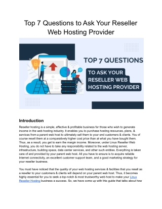 Top 7 Questions to Ask Your Reseller Web Hosting Provider