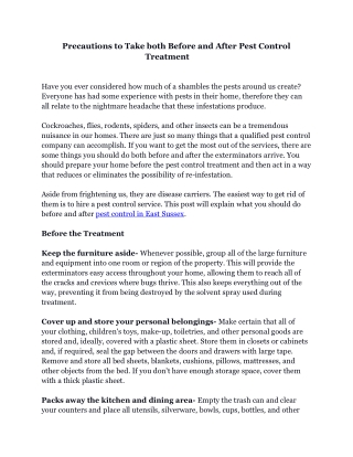 Precautions to Take both Before and After Pest Control Treatment