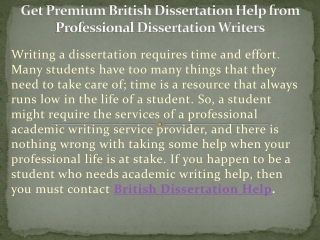 Get Premium British Dissertation Help from Professional Dissertation