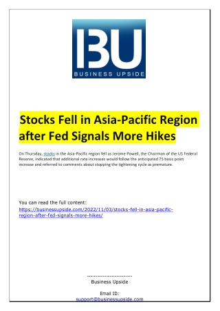 Stocks Fell in Asia-Pacific Region after Fed Signals More Hikes