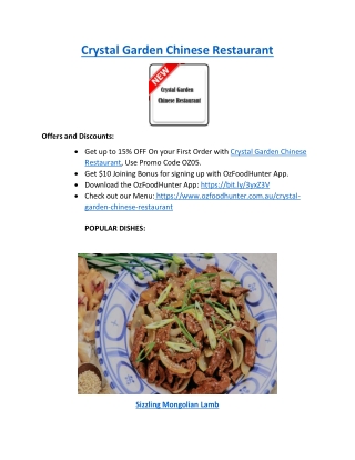 10% Off - Crystal Garden Chinese Restaurant Matraville Menu, NSW