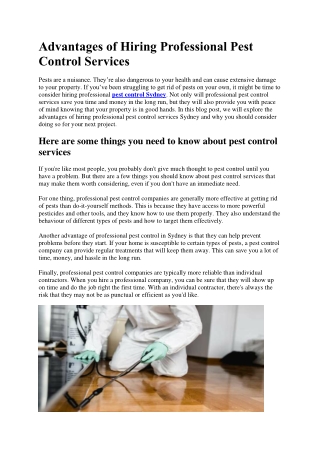 Advantages of Hiring Professional Pest Control Services