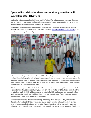 Qatar police advised to show control throughout Football World Cup after FIFA talks
