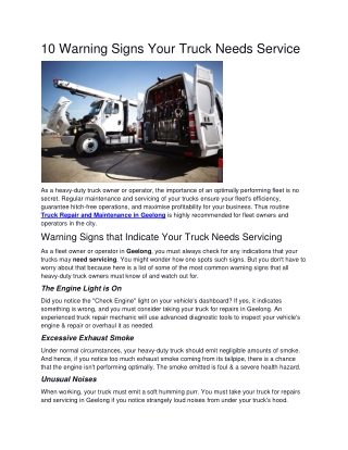 10 Warning Signs Your Truck Needs Service