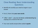 Close Reading: Basic Understanding Questions