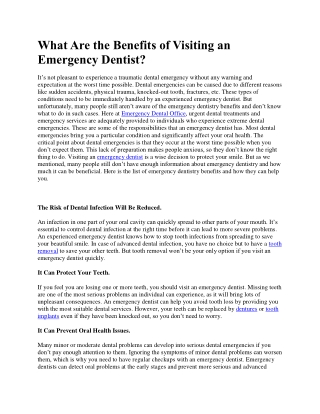 What Are the Benefits of Visiting an Emergency Dentist