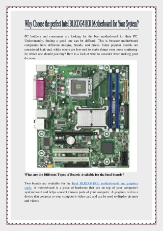 Why Choose the perfect Intel BLKDG41KR Motherboard for Your System