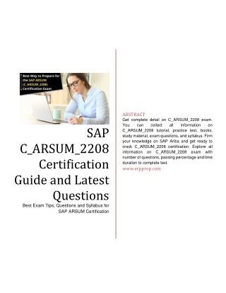 Best Exam Tips, Questions and Syllabus for SAP ARSUM Certification