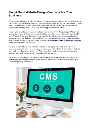 Find A Good Website Design Company For Your Business