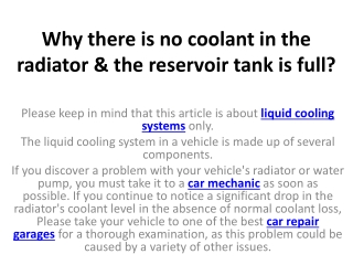 Why there is no coolant in the radiator & the reservoir tank is full?