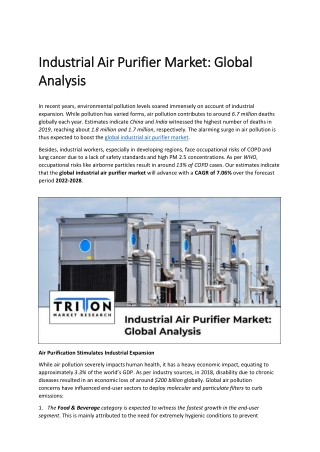 Industrial Air Purifier Market: Global Analysis by 2028