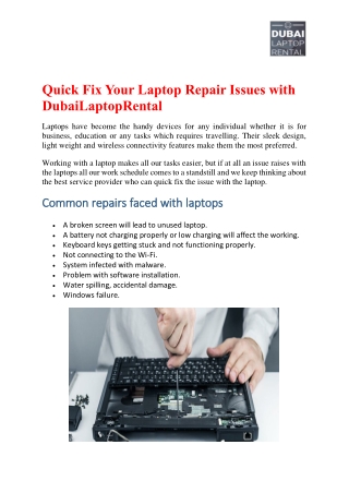 Quick Fix Your Laptop Repair Issues with DubaiLaptopRental