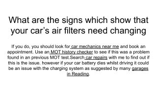 What are the signs which show that your car’s air filters need changing