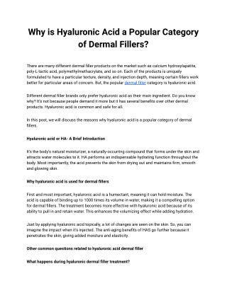 Why is Hyaluronic Acid a Popular Category of Dermal Fillers_