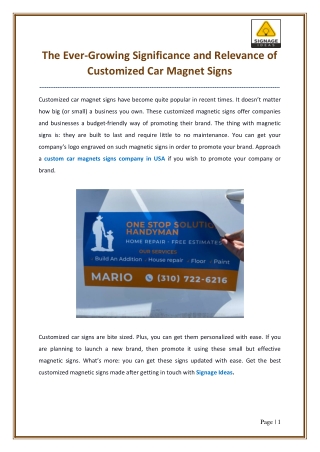 The Ever-Growing Significance and Relevance of Customized Car Magnet Signs