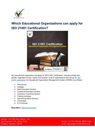 Which Educational Organizations can apply for ISO 21001 Certification