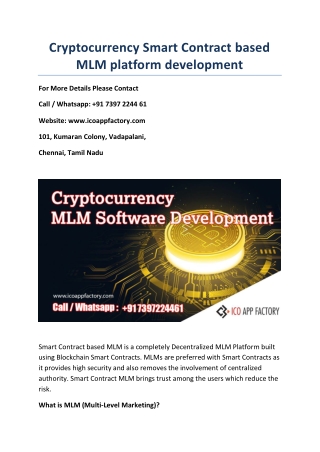 Cryptocurrency Smart Contract based MLM platform development