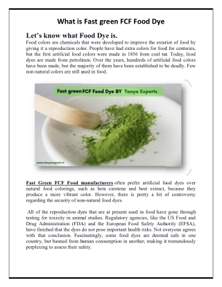 What is fast green FCF Food Dye?