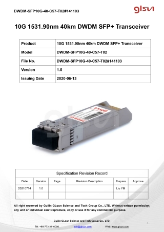 10G 1531.90nm 40km DWDM SFP  Transceiver