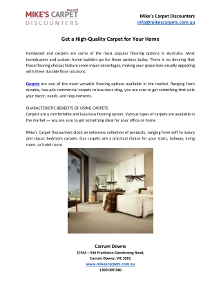 Get a High-Quality Carpet for Your Home - Mikes Carpet Discounters