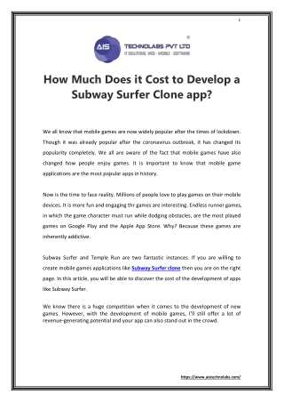 How Much Does it Cost to Develop a Subway Surfer Clone app