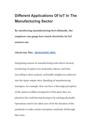 Different Applications Of IoT In The Manufacturing Sector