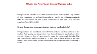 What's the Price Tag of Omega Watches India