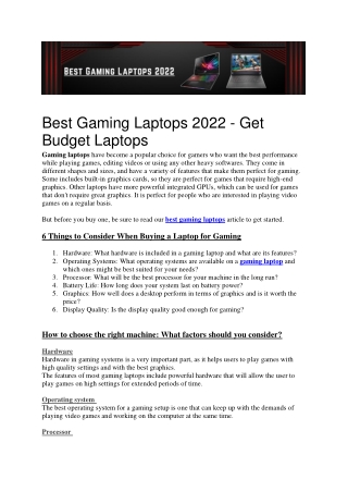 Best Gaming Laptops 2022