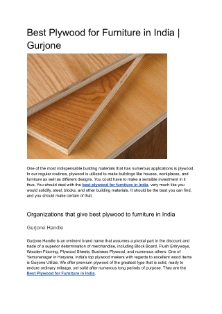 Best Plywood for Furniture in India _ Gurjone Ply