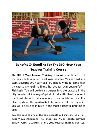 Benefits Of Enrolling For The 300-Hour Yoga Teacher Training Course