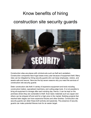 Know benefits of hiring construction site security guards