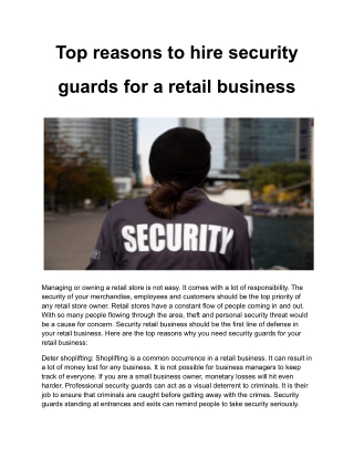 Top reasons to hire security guards for a retail business