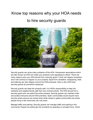 Know top reasons why your HOA needs to hire security guards