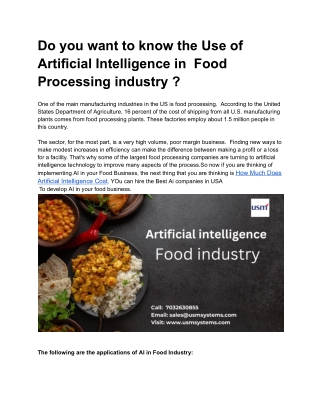 use of Ai in Food processing  - Google Docs