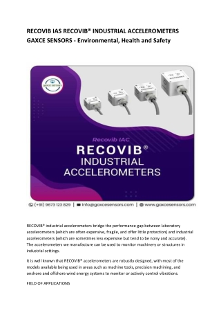 RECOVIB IAS RECOVIB® INDUSTRIAL ACCELEROMETERS GAXCE SENSORS