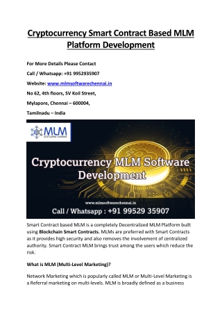 Cryptocurrency Smart Contract based MLM platform development