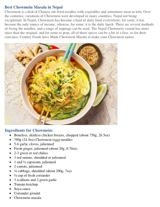 Best Chowmein Masala in Nepal