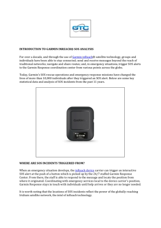 INTRODUCTION TO GARMIN INREACH® SOS ANALYSIS