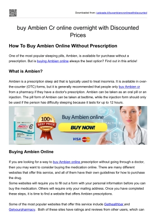 buy Ambien Cr online overnight with Discounted Prices