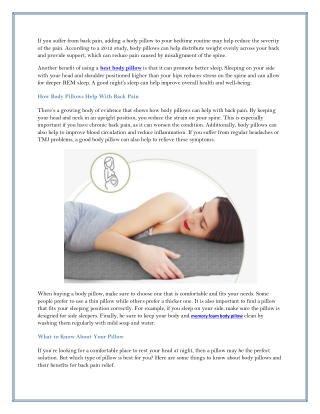 What is a body pillow good for