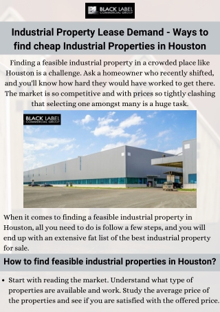 Industrial Property Lease Demand - Ways to find cheap Industrial Properties