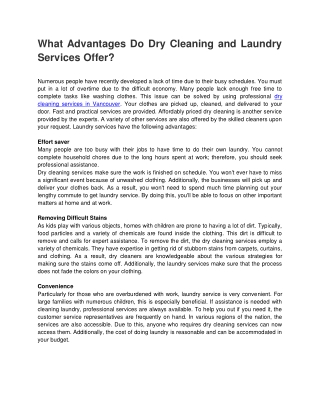 What Advantages Do Dry Cleaning and Laundry Services Offer