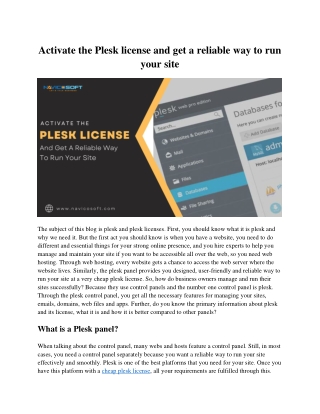 Activate the Plesk license and get a reliable way to run your site