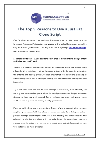The Top 5 Reasons to Use a Just Eat Clone Script