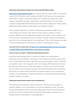 Inflammatory Bowel Diseases Market Set to Reach US 30.56 Billion by 2029