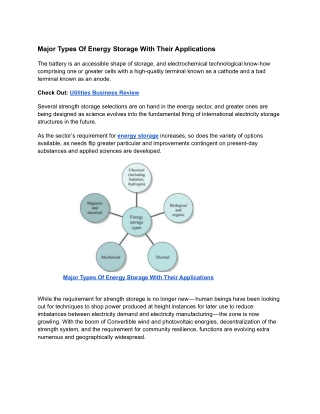 Utilities Business Review :Major Types Of Energy Storage With Their Applications
