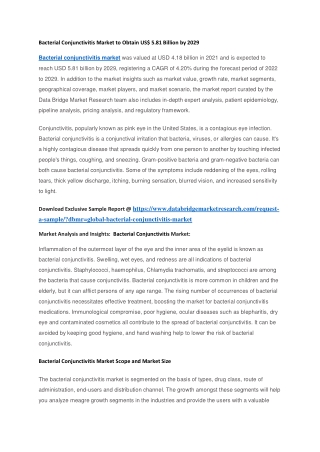 Bacterial Conjunctivitis Market to Obtain US 5.81 Billion by 2029