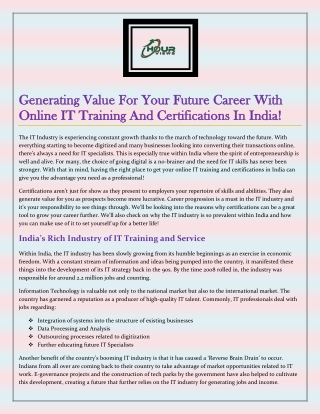 Generating Value For Your Future Career With Online IT Training And Certifications In India